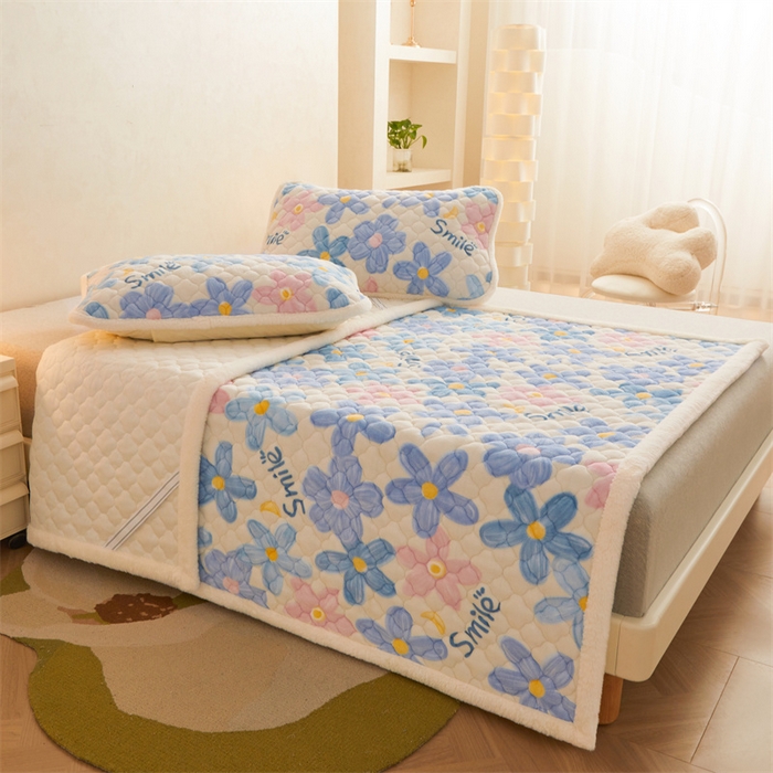 91家纺网 家纺一手货源 找家纺 喜居 2025新款高克重印花牛奶绒夹棉床褥床垫子褥子床护垫 缤纷花