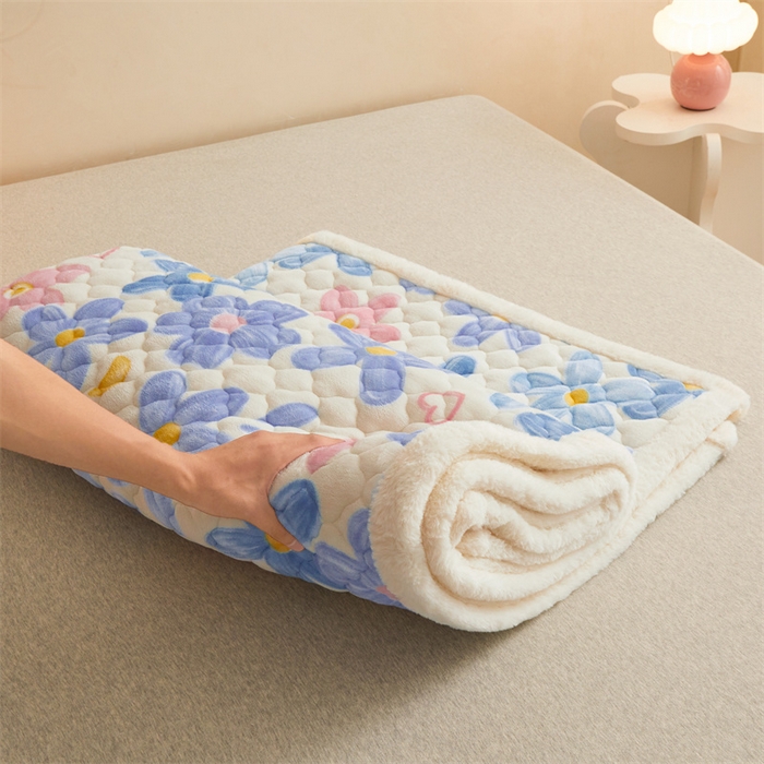 91家纺网 家纺一手货源 找家纺 喜居 2025新款高克重印花牛奶绒夹棉床褥床垫子褥子床护垫 缤纷花