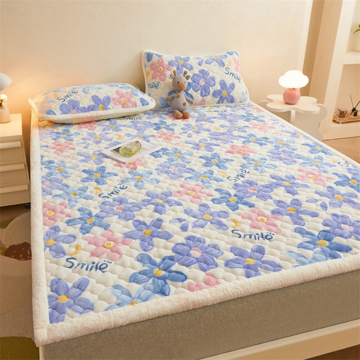 91家纺网 家纺一手货源 找家纺 喜居 2025新款高克重印花牛奶绒夹棉床褥床垫子褥子床护垫 缤纷花