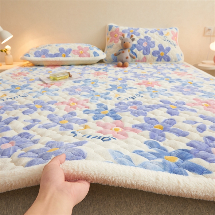 喜居 2025新款高克重印花牛奶絨夾棉床褥床墊子褥子床護墊 繽紛花