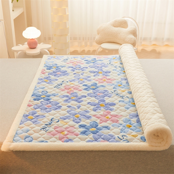 91家纺网 家纺一手货源 找家纺 喜居 2025新款高克重印花牛奶绒夹棉床褥床垫子褥子床护垫 缤纷花