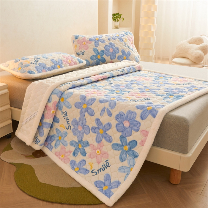 91家纺网 家纺一手货源 找家纺 喜居 2025新款高克重印花牛奶绒夹棉床褥床垫子褥子床护垫 缤纷花