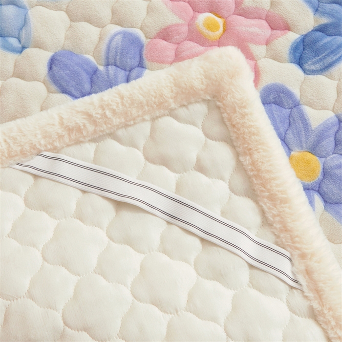 91家纺网 家纺一手货源 找家纺 喜居 2025新款高克重印花牛奶绒夹棉床褥床垫子褥子床护垫 缤纷花