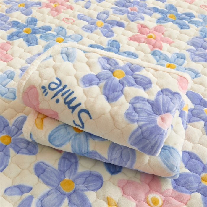 91家纺网 家纺一手货源 找家纺 喜居 2025新款高克重印花牛奶绒夹棉床褥床垫子褥子床护垫 缤纷花