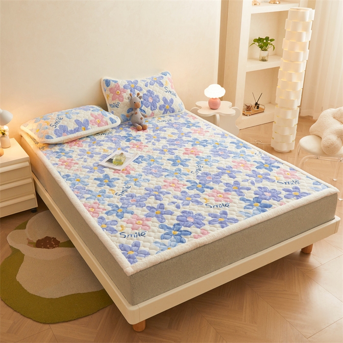 91家纺网 家纺一手货源 找家纺 喜居 2025新款高克重印花牛奶绒夹棉床褥床垫子褥子床护垫 缤纷花