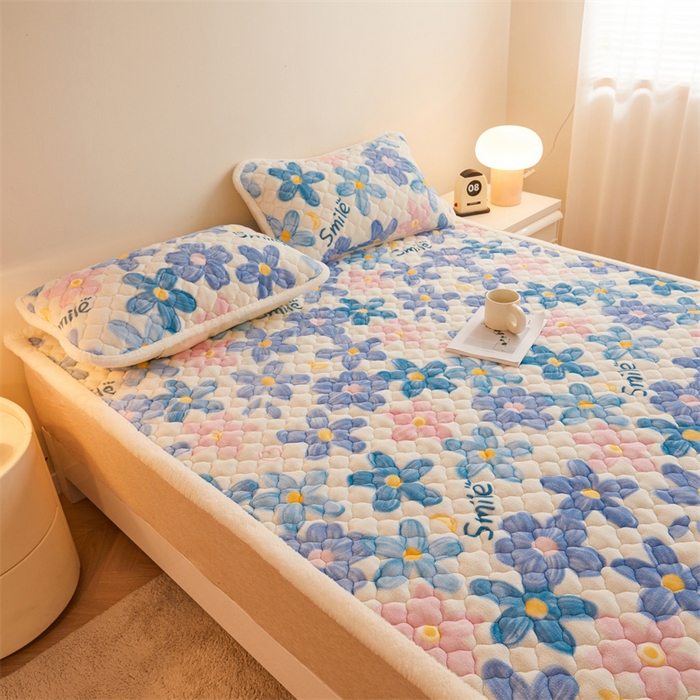 91家纺网 家纺一手货源 找家纺 喜居 2025新款高克重印花牛奶绒夹棉床褥床垫子褥子床护垫 缤纷花