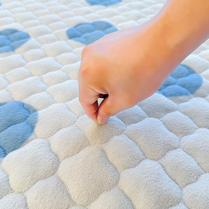 91家纺网 家纺一手货源 找家纺 喜居 2025新款高克重印花牛奶绒夹棉床褥床垫子褥子床护垫 波点微笑