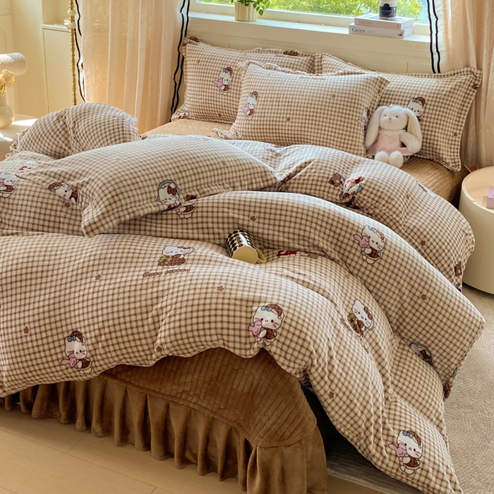 富之航家纺 2025秋冬新款牛奶绒印花床盖四件套 满心欢喜