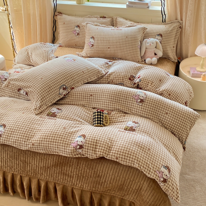 91家纺网 家纺一手货源 找家纺 富之航家纺 2025秋冬新款牛奶绒印花床盖四件套 满心欢喜