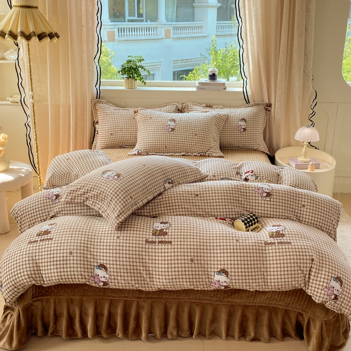 91家纺网 家纺一手货源 找家纺 富之航家纺 2025秋冬新款牛奶绒印花床盖四件套 满心欢喜