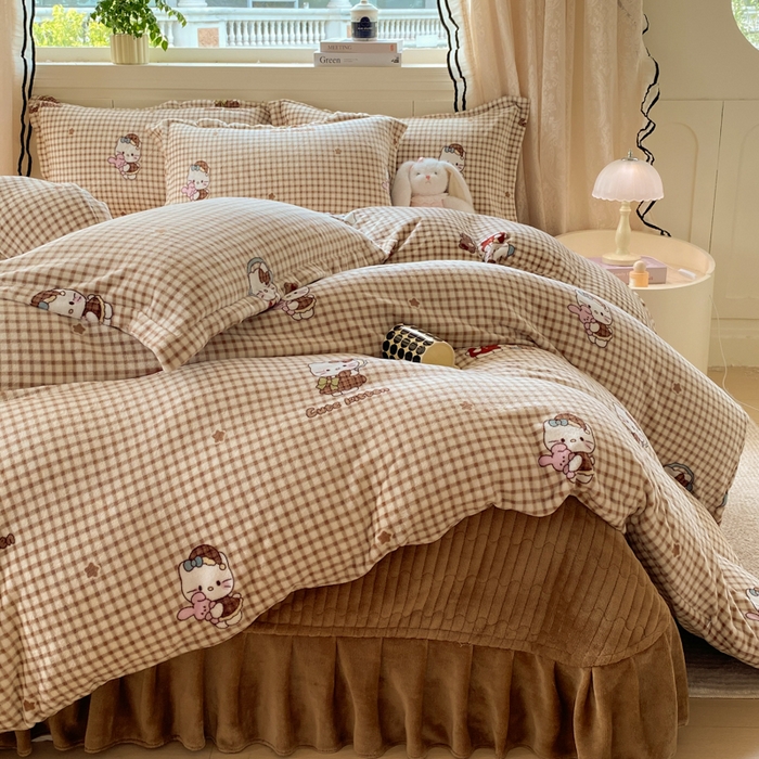 91家纺网 家纺一手货源 找家纺 富之航家纺 2025秋冬新款牛奶绒印花床盖四件套 满心欢喜