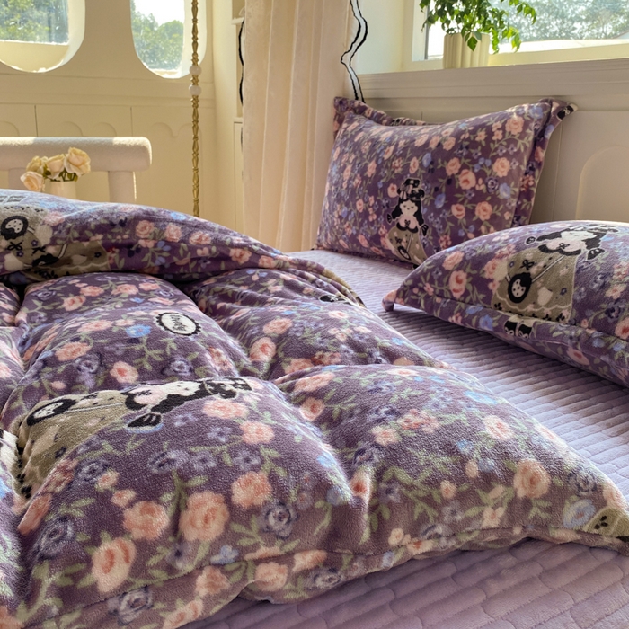 91家纺网 家纺一手货源 找家纺 富之航家纺 2025秋冬新款牛奶绒印花床盖四件套 公主城堡