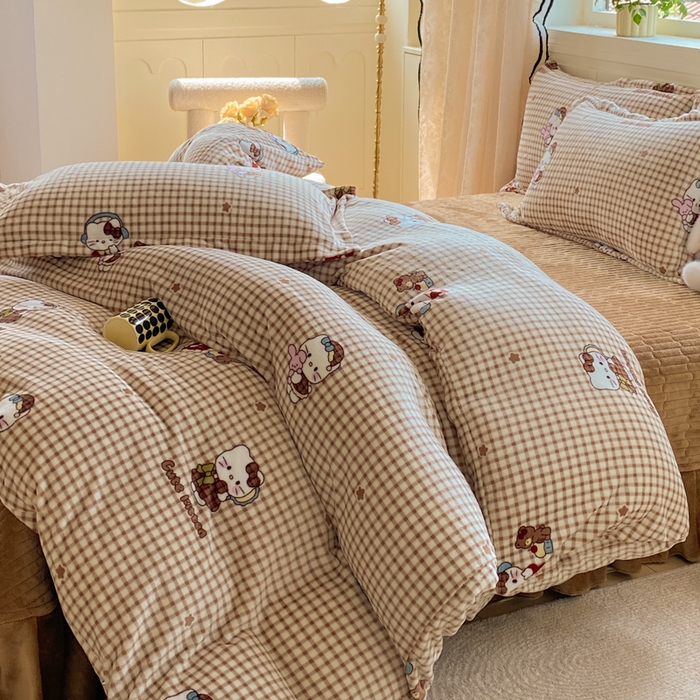 91家纺网 家纺一手货源 找家纺 富之航家纺 2025秋冬新款牛奶绒印花床盖四件套 满心欢喜