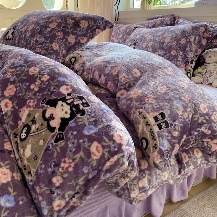 91家纺网 家纺一手货源 找家纺 富之航家纺 2025秋冬新款牛奶绒印花床盖四件套 公主城堡