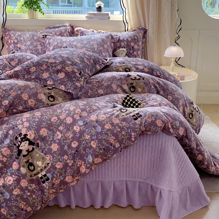 91家纺网 家纺一手货源 找家纺 富之航家纺 2025秋冬新款牛奶绒印花床盖四件套 公主城堡