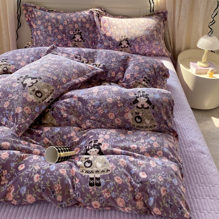 91家纺网 家纺一手货源 找家纺 富之航家纺 2025秋冬新款牛奶绒印花床盖四件套 公主城堡