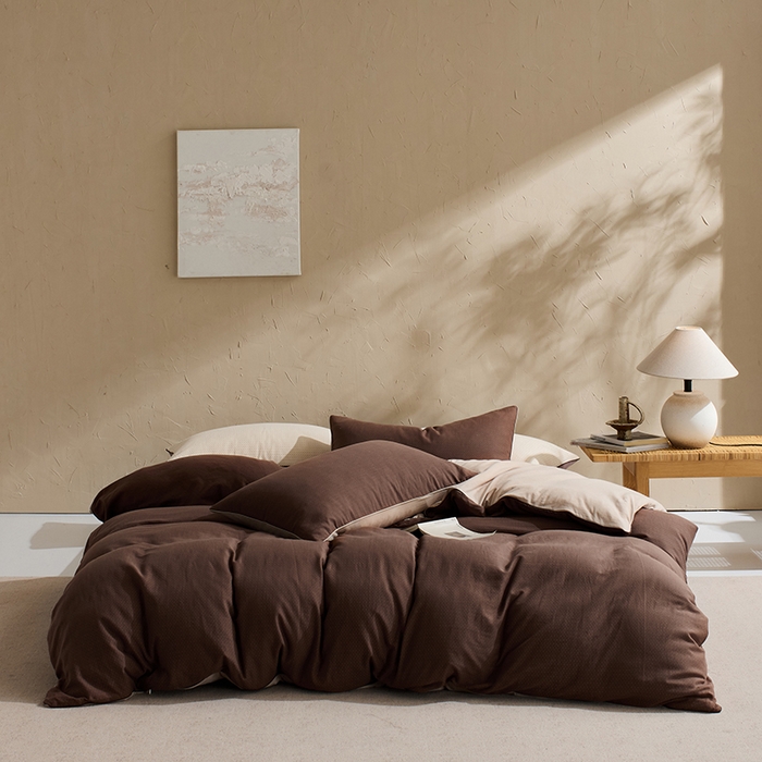 LADYCOCO可可家居 2025新款针织+梭织夹棉四件套-滚绳款 双层纱 印花咖色