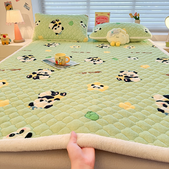 喜居 2025新款高克重印花牛奶絨夾棉床褥床墊子褥子床護墊 晚安熊貓