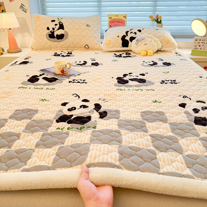 喜居 2025新款高克重印花牛奶絨夾棉床褥床墊子褥子床護墊 小灰熊貓