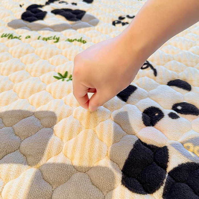 91家纺网 家纺一手货源 找家纺 喜居 2025新款高克重印花牛奶绒夹棉床褥床垫子褥子床护垫 小灰熊猫