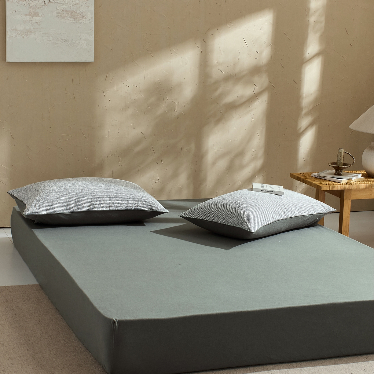 91家纺网 家纺一手货源 找家纺 LADYCOCO可可家居 2025新款三开口针织+梭织 夹棉四件套 优易套/U易套 三开口被套，唯一专利发明单位，全球专利布局 泡泡纱 条纹灰色