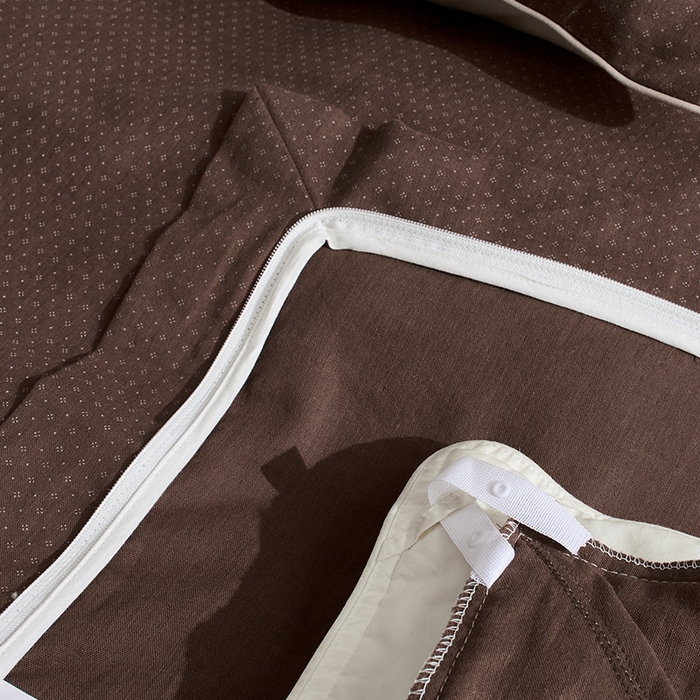 91家纺网 家纺一手货源 找家纺 LADYCOCO可可家居 2025新款三开口针织+梭织 夹棉四件套 优易套/U易套 三开口被套，唯一专利发明单位，全球专利布局 双层纱 印花咖色