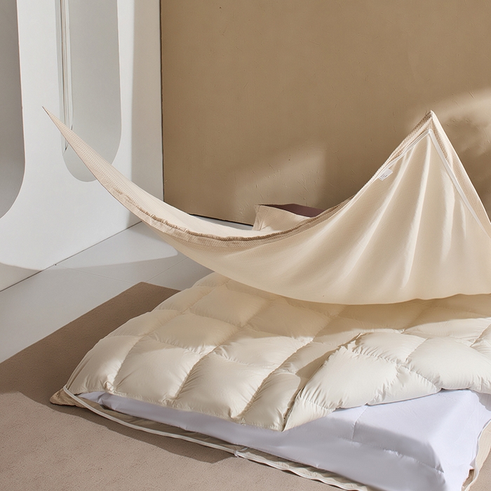 LADYCOCO可可家居 2025新款三开口针织+梭织 夹棉四件套 优易套/U易套 三开口被套，唯一专利发明单位，全球专利布局 双层纱 印花米色