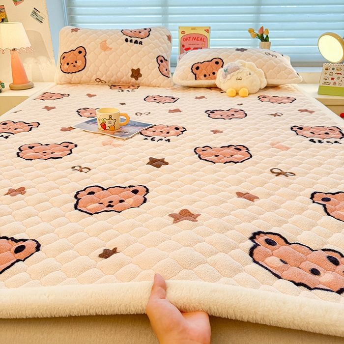 喜居 2025新款高克重印花牛奶絨夾棉床褥床墊子褥子床護墊 小熊寶