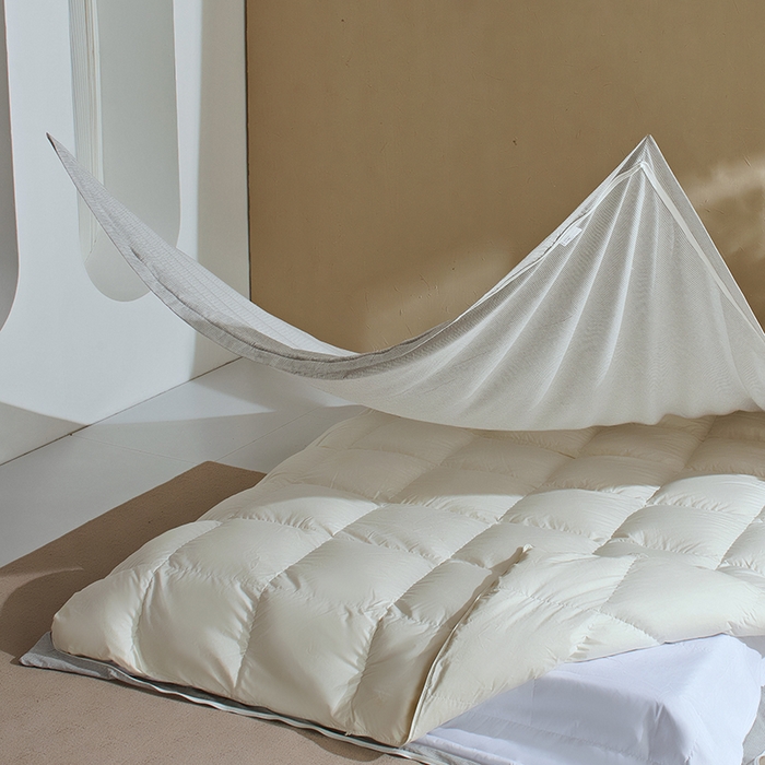 LADYCOCO可可家居 2025新款三开口针织+梭织 夹棉四件套 优易套/U易套 三开口被套，唯一专利发明单位，全球专利布局 星羽皱 格子灰色