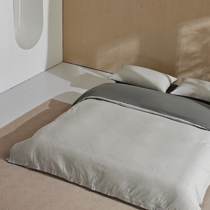 91家纺网 家纺一手货源 找家纺 LADYCOCO可可家居 2025新款三开口针织+梭织 夹棉四件套 优易套/U易套 三开口被套，唯一专利发明单位，全球专利布局 星羽皱 格子灰色