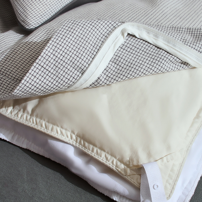 91家纺网 家纺一手货源 找家纺 LADYCOCO可可家居 2025新款三开口针织+梭织 夹棉四件套 优易套/U易套 三开口被套，唯一专利发明单位，全球专利布局 星羽皱 格子灰色