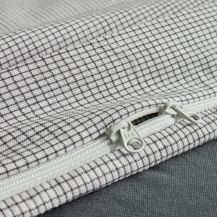 91家纺网 家纺一手货源 找家纺 LADYCOCO可可家居 2025新款三开口针织+梭织 夹棉四件套 优易套/U易套 三开口被套，唯一专利发明单位，全球专利布局 星羽皱 格子灰色