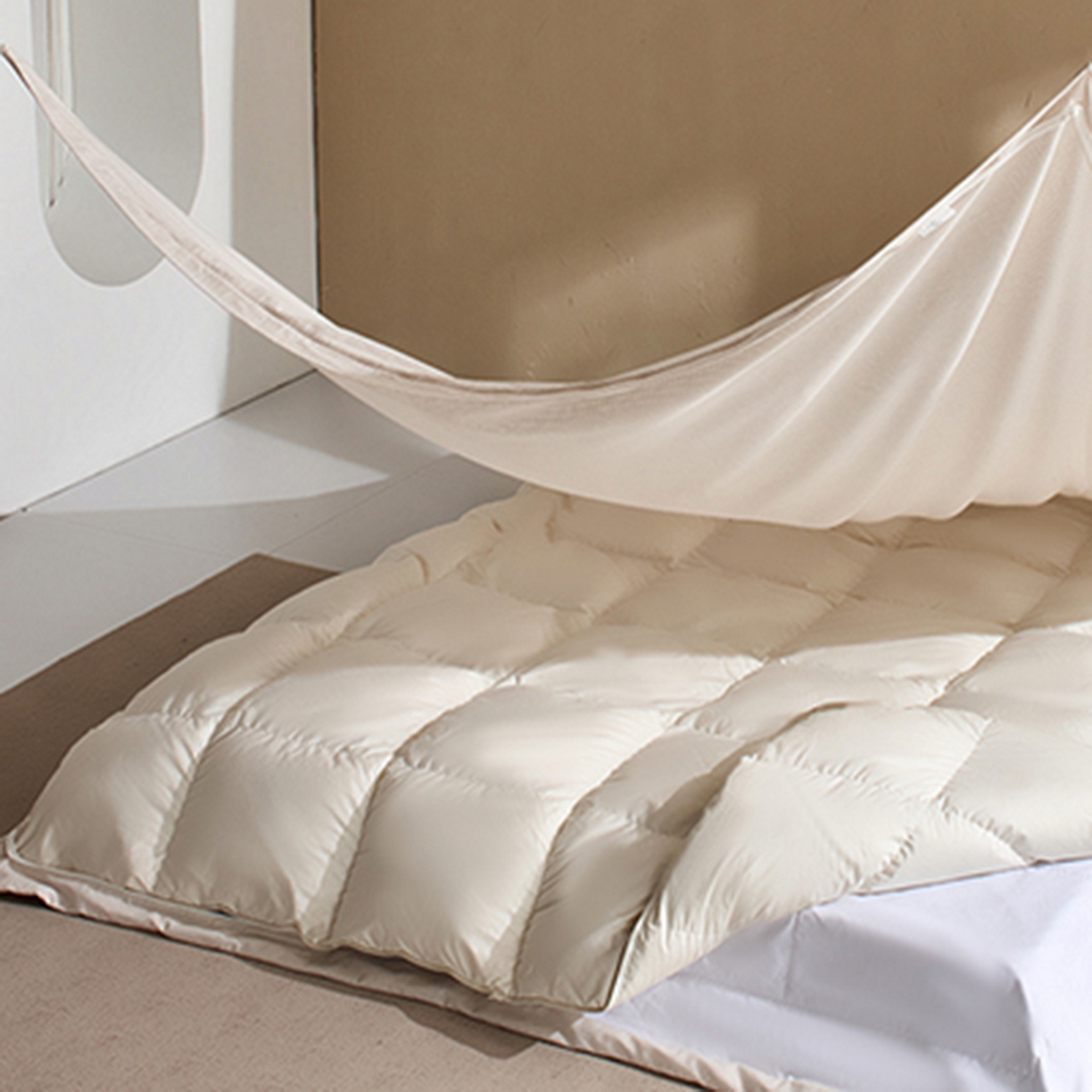 LADYCOCO可可家居 2025新款三开口针织+梭织 夹棉四件套 优易套/U易套 三开口被套，唯一专利发明单位，全球专利布局 星羽皱 格子米色