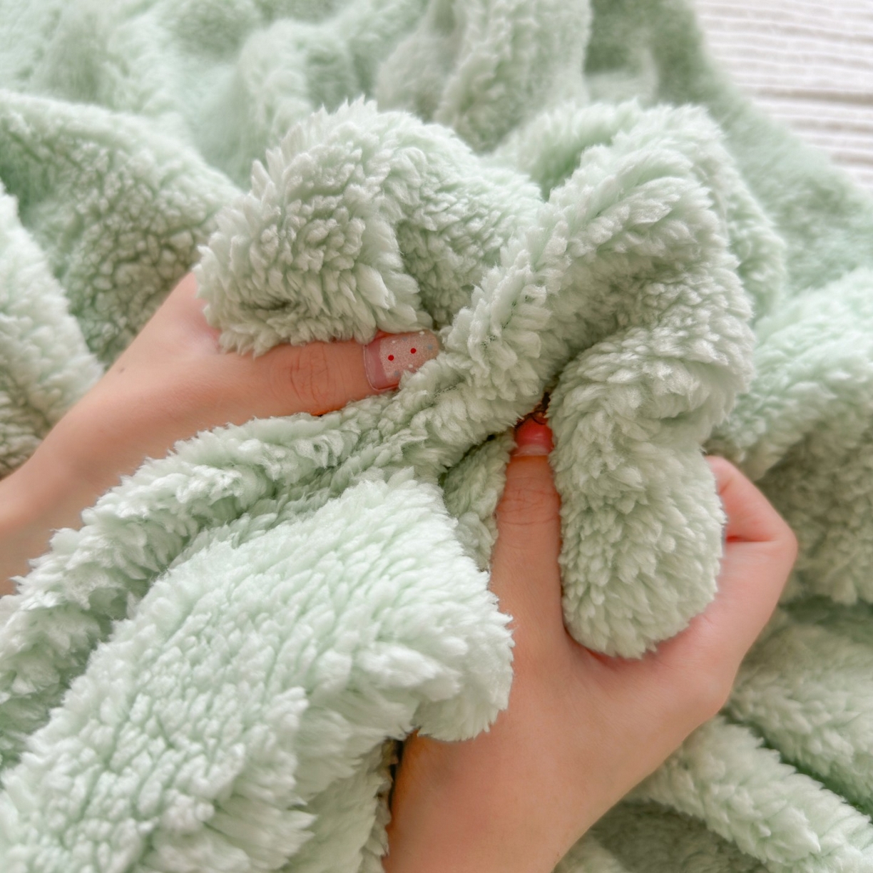 91家纺网 家纺一手货源 找家纺 顾里家纺 2025新款韩系糯叽叽纯色羊羔绒毯毛毯毯子 薄荷绿