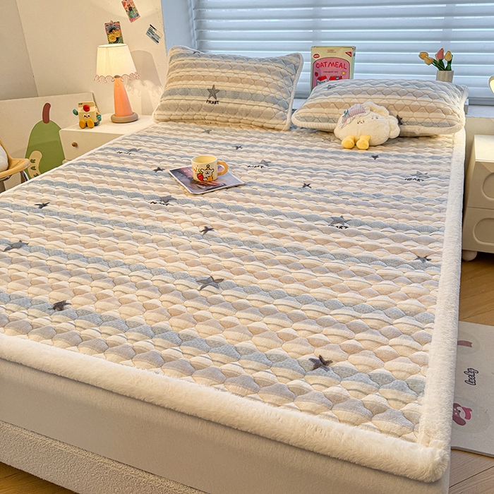 91家纺网 家纺一手货源 找家纺 喜居 2025新款高克重印花牛奶绒夹棉床褥床垫子褥子床护垫 星河