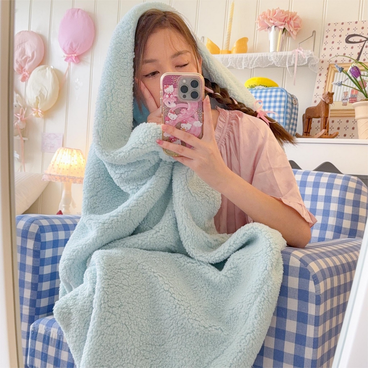 91家纺网 家纺一手货源 找家纺 顾里家纺 2025新款韩系糯叽叽纯色羊羔绒毯毛毯毯子 冰椰蓝