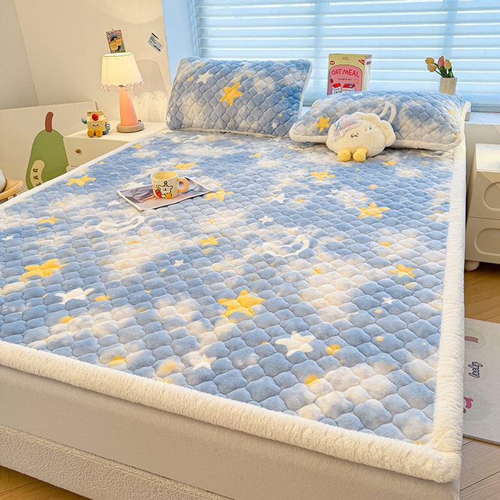 91家纺网 家纺一手货源 找家纺 喜居 2025新款高克重印花牛奶绒夹棉床褥床垫子褥子床护垫 星空