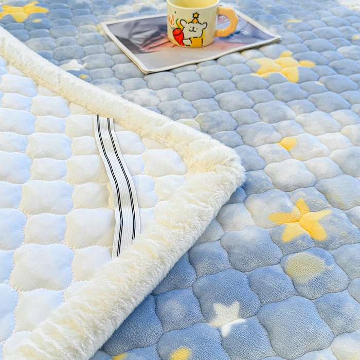 91家纺网 家纺一手货源 找家纺 喜居 2025新款高克重印花牛奶绒夹棉床褥床垫子褥子床护垫 星空