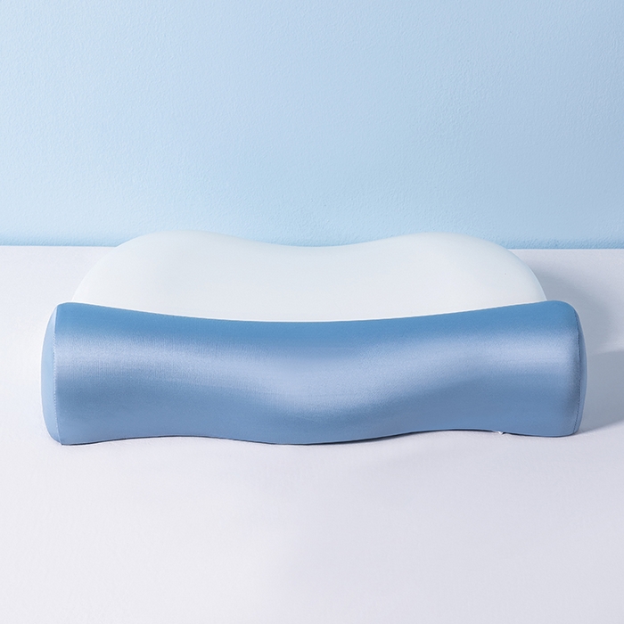 91家纺网 家纺一手货源 找家纺 小米枕芯 2025新款二合一组合记忆棉枕护颈分段牵引枕三色 蓝加白