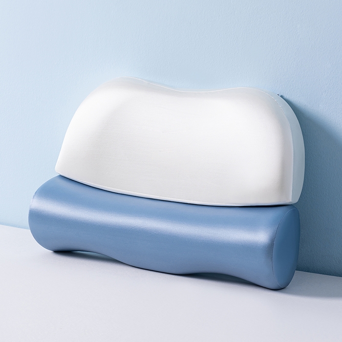 91家纺网 家纺一手货源 找家纺 小米枕芯 2025新款二合一组合记忆棉枕护颈分段牵引枕三色 蓝加白