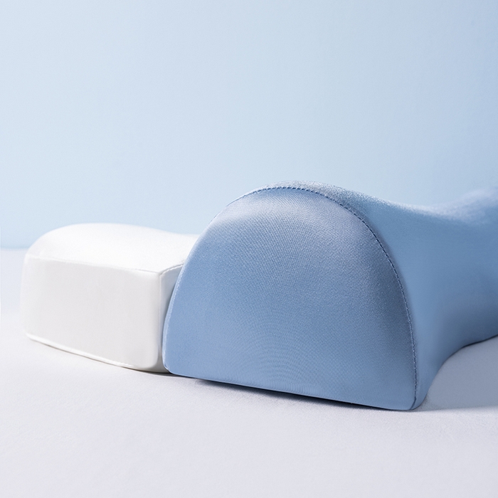 91家纺网 家纺一手货源 找家纺 小米枕芯 2025新款二合一组合记忆棉枕护颈分段牵引枕三色 蓝加白
