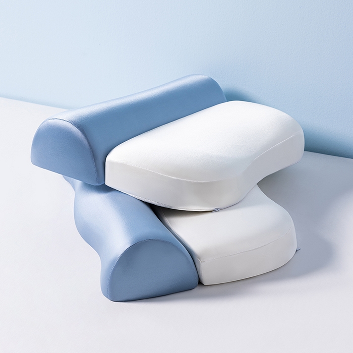 91家纺网 家纺一手货源 找家纺 小米枕芯 2025新款二合一组合记忆棉枕护颈分段牵引枕三色 蓝加白