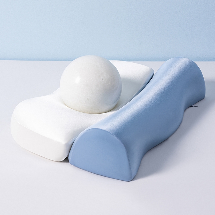 91家纺网 家纺一手货源 找家纺 小米枕芯 2025新款二合一组合记忆棉枕护颈分段牵引枕三色 蓝加白