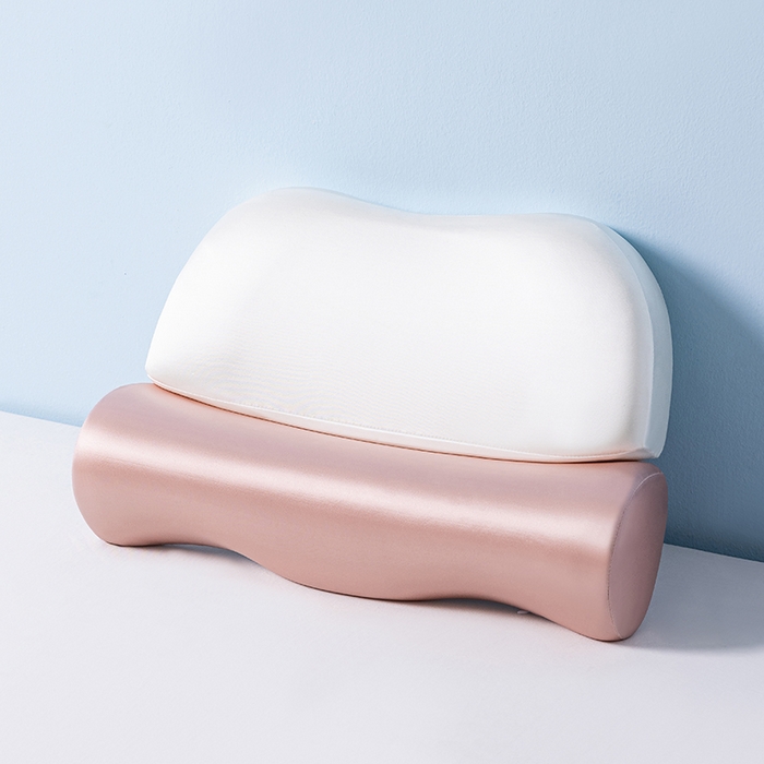 91家纺网 家纺一手货源 找家纺 小米枕芯 2025新款二合一组合记忆棉枕护颈分段牵引枕三色 粉加白