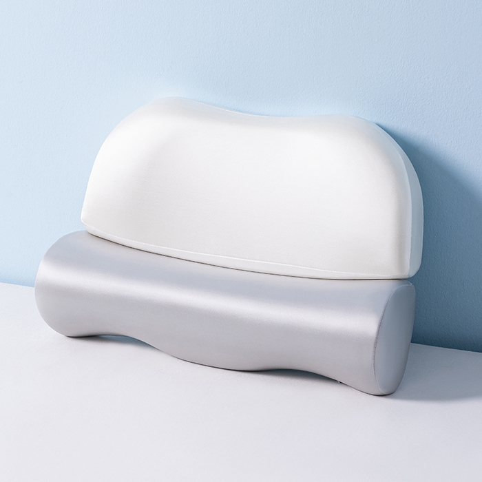 91家纺网 家纺一手货源 找家纺 小米枕芯 2025新款二合一组合记忆棉枕护颈分段牵引枕三色 灰加白