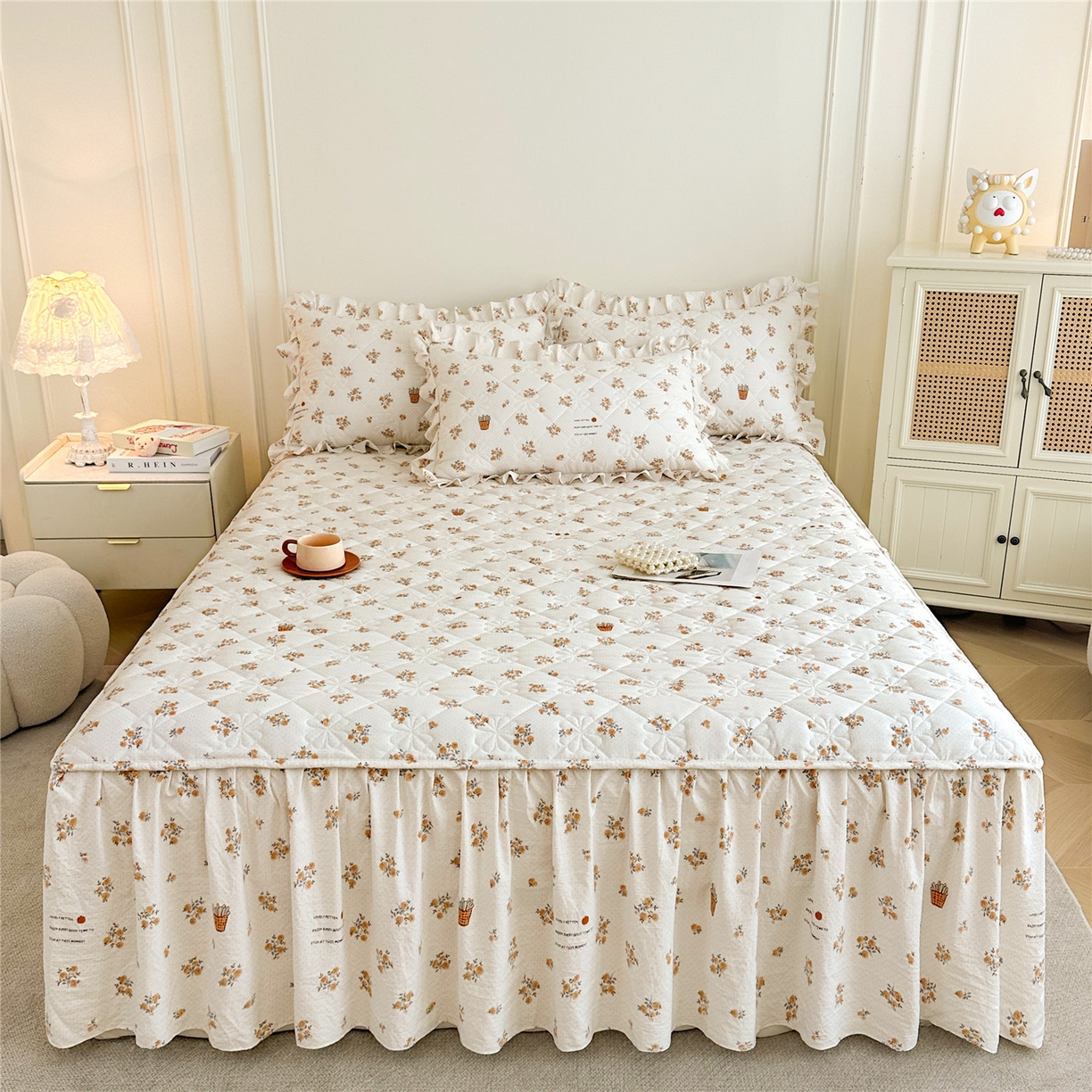 91家纺网 家纺一手货源 找家纺 （总）十个点家纺 2025新款加厚磨毛木棉床裙三件套-绫罗系列