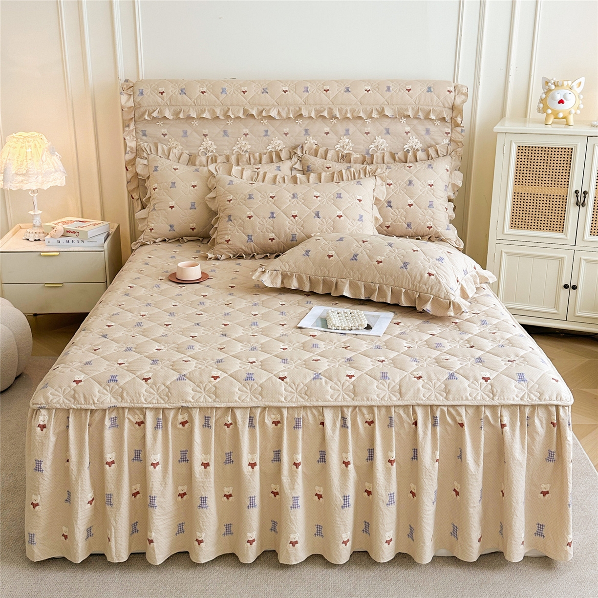 十个点家纺 2025新款加厚磨毛木棉床裙三件套-绫罗系列 贝贝熊