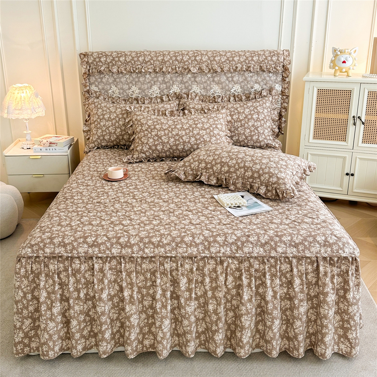 91家纺网 家纺一手货源 找家纺 （总）十个点家纺 2025新款加厚磨毛木棉床裙三件套-绫罗系列