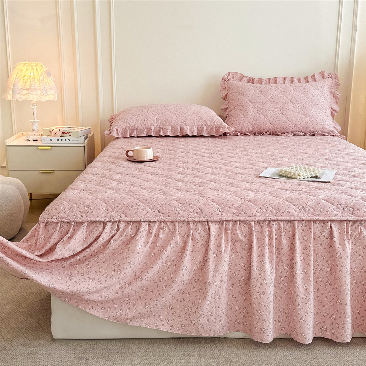 91家纺网 家纺一手货源 找家纺 （总）十个点家纺 2025新款加厚磨毛木棉床裙三件套-绫罗系列