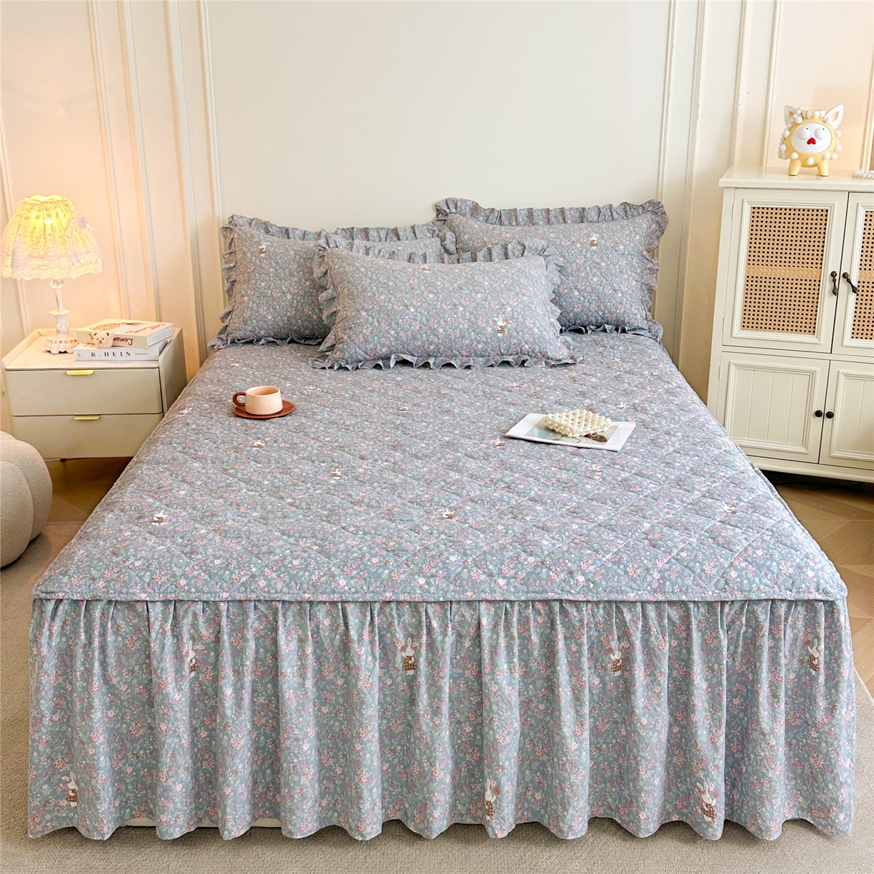 91家纺网 家纺一手货源 找家纺 十个点家纺 2025新款加厚磨毛木棉床裙三件套-绫罗系列 米兰